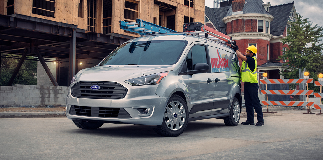 Ford Transit Connect ladder racks assisting a man on the job