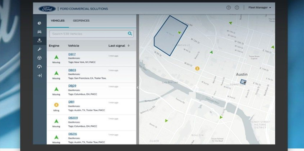 Ford Transit Telematics dashboard on display for user